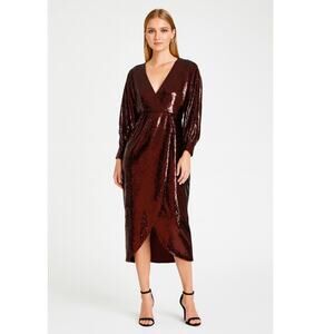 Ted Baker Emaleee Sequin Midi Dress 0 Brown NEW